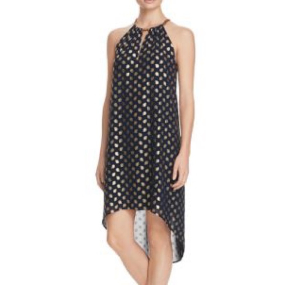 Michael Kors Gold/Navy Metallic Halter Dress